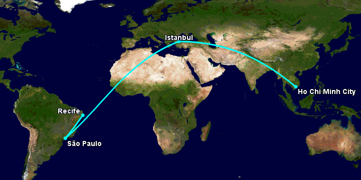 Bay từ Sài Gòn đến Recife qua Istanbul, Sao Paulo