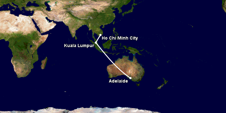 Bay từ Sài Gòn đến Adelaide qua Kuala Lumpur