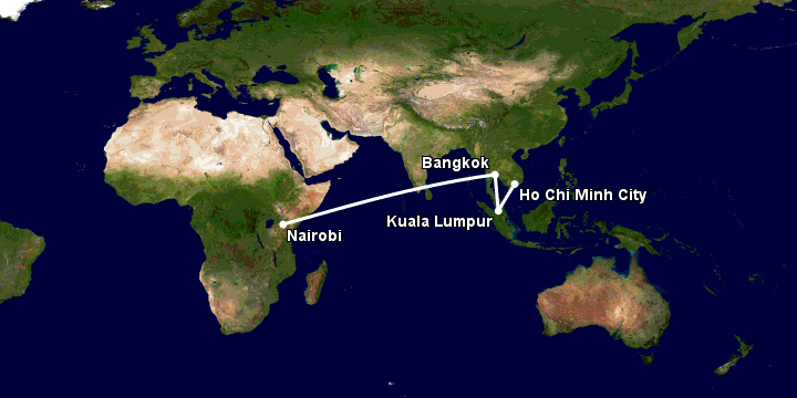 Bay từ Sài Gòn đến Nairobi qua Kuala Lumpur, Bangkok