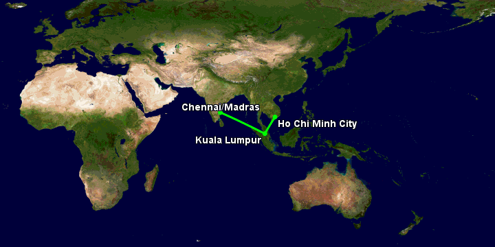 Bay từ Sài Gòn đến Chennai qua Kuala Lumpur