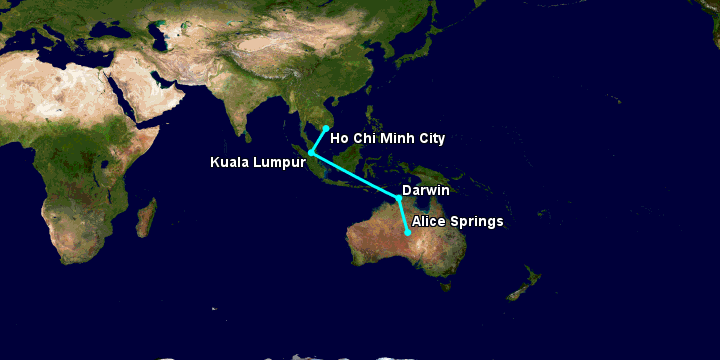 Bay từ Sài Gòn đến Alice Springs qua Kuala Lumpur, Darwin