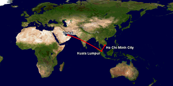 Bay từ Sài Gòn đến Dubai qua Kuala Lumpur