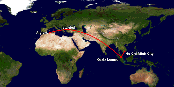 Bay từ Sài Gòn đến Algiers qua Kuala Lumpur, Istanbul
