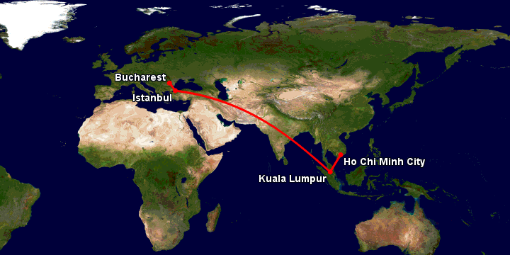 Bay từ Sài Gòn đến Bucharest qua Kuala Lumpur, Istanbul