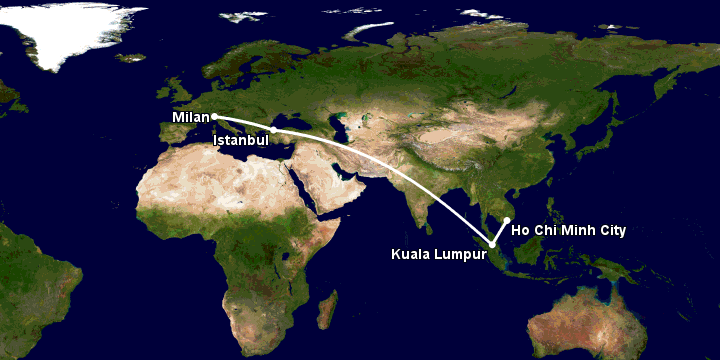 Bay từ Sài Gòn đến Milan qua Kuala Lumpur, Istanbul