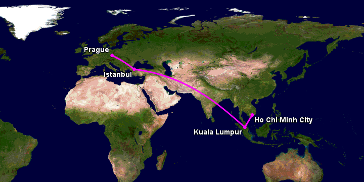 Bay từ Sài Gòn đến Prague qua Kuala Lumpur, Istanbul