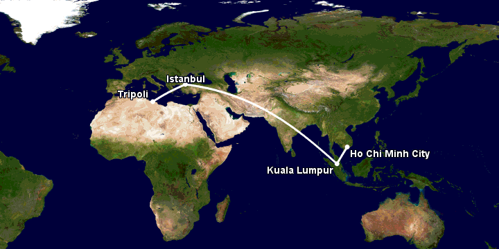 Bay từ Sài Gòn đến Tripoli qua Kuala Lumpur, Istanbul