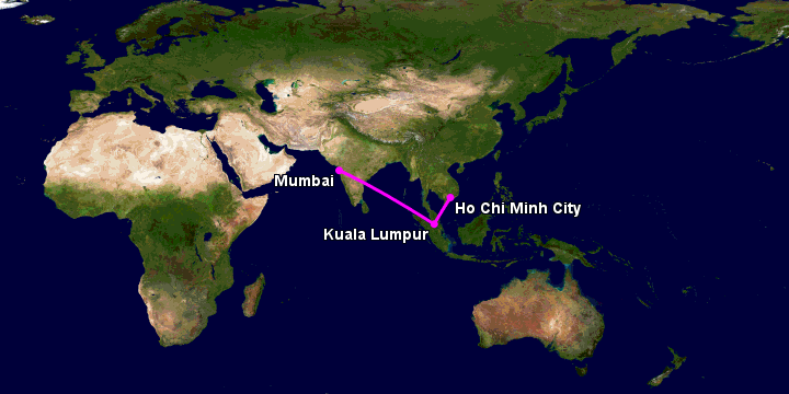 Bay từ Sài Gòn đến Mumbai qua Kuala Lumpur, Mumbai
