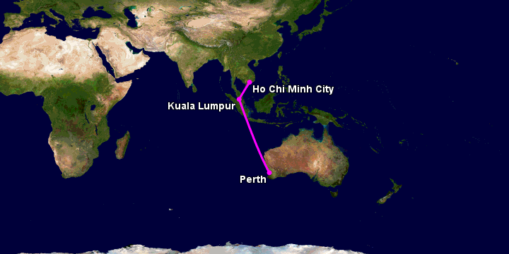 Bay từ Sài Gòn đến Perth qua Kuala Lumpur, Perth