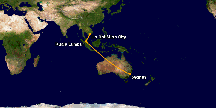 Bay từ Sài Gòn đến Sydney qua Kuala Lumpur
