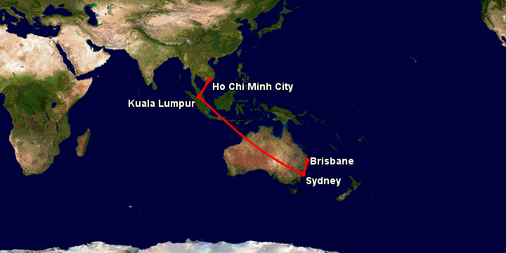 Bay từ Sài Gòn đến Brisbane qua Kuala Lumpur, Sydney, Brisbane