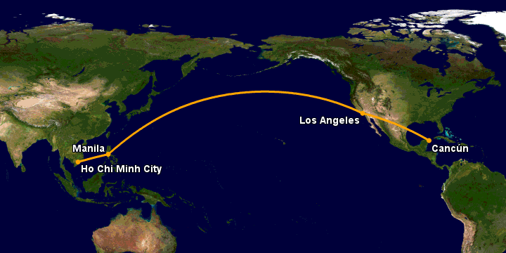 Bay từ Sài Gòn đến Cancun qua Manila, Los Angeles