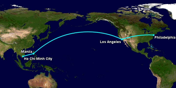 Bay từ Sài Gòn đến Philadelphia qua Manila, Los Angeles