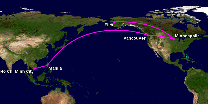 Bay từ Sài Gòn đến Moscow qua Manila, Vancouver, Minneapolis