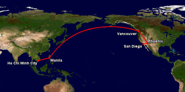 Bay từ Sài Gòn đến San Diego qua Manila, Vancouver, Phoenix