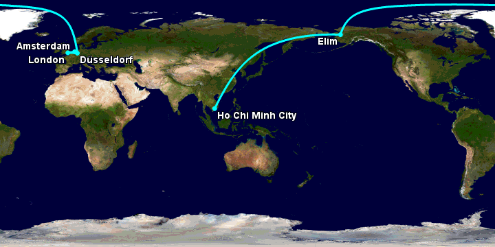 Bay từ Sài Gòn đến Amsterdam qua Moscow, Düsseldorf, London