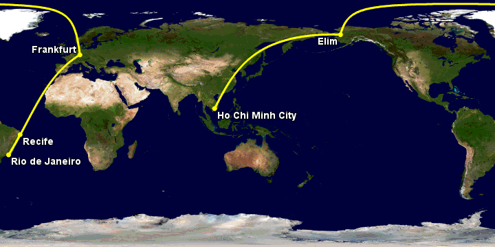 Bay từ Sài Gòn đến Recife qua Moscow, Frankfurt, Rio de Janeiro