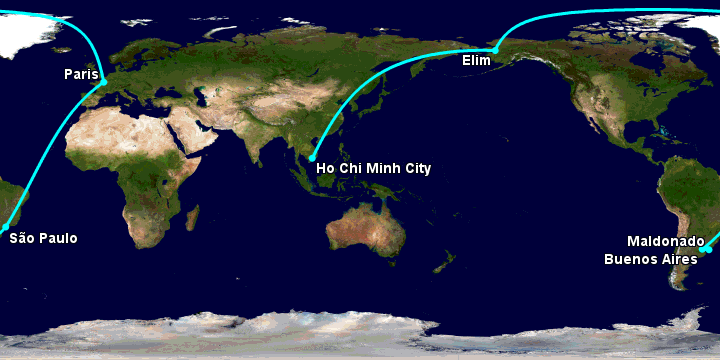 Bay từ Sài Gòn đến Punta Del Este qua Moscow, Paris, Sao Paulo, Buenos Aires
