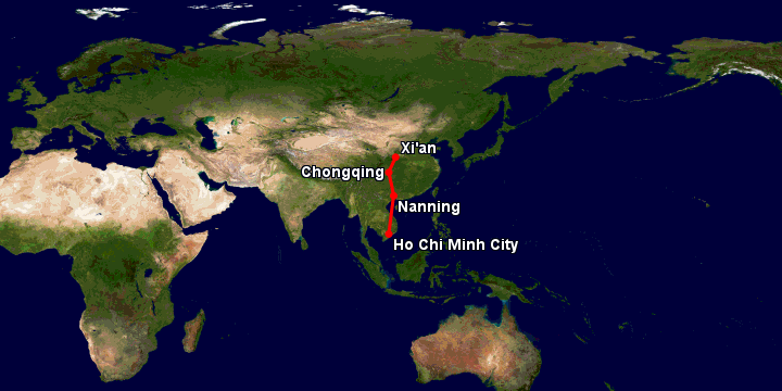 Bay từ Sài Gòn đến Tây An qua Nam Ninh, Chongqing