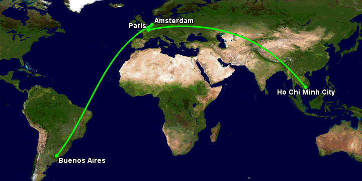 Bay từ Sài Gòn đến Buenos Aires qua Paris, Amsterdam