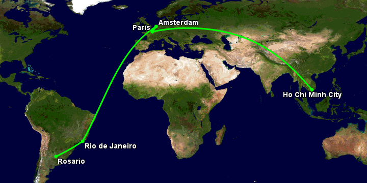 Bay từ Sài Gòn đến Rosario qua Paris, Amsterdam, Rio de Janeiro