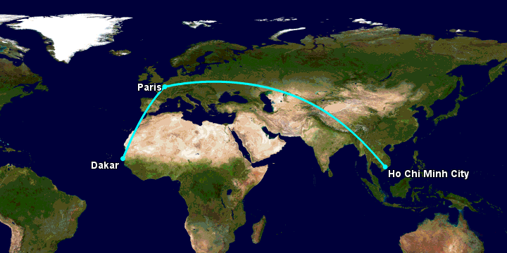 Bay từ Sài Gòn đến Dakar qua Paris