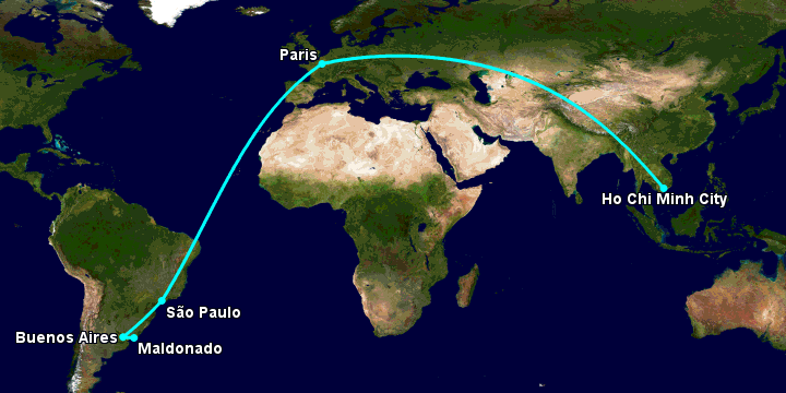 Bay từ Sài Gòn đến Punta Del Este qua Paris, Sao Paulo, Buenos Aires