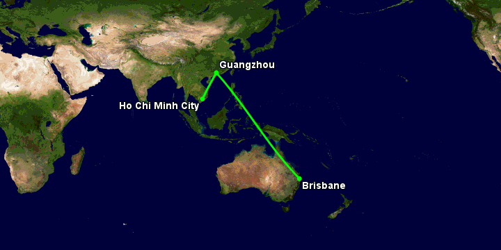 Bay từ Sài Gòn đến Brisbane qua Quảng Châu, Brisbane