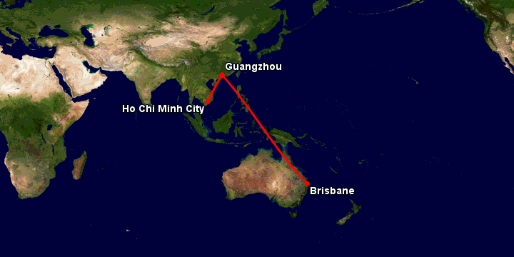 Bay từ Sài Gòn đến Brisbane qua Quảng Châu, Brisbane