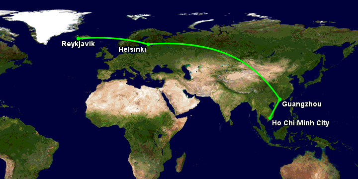 Bay từ Sài Gòn đến Reykjavik qua Quảng Châu, Helsinki