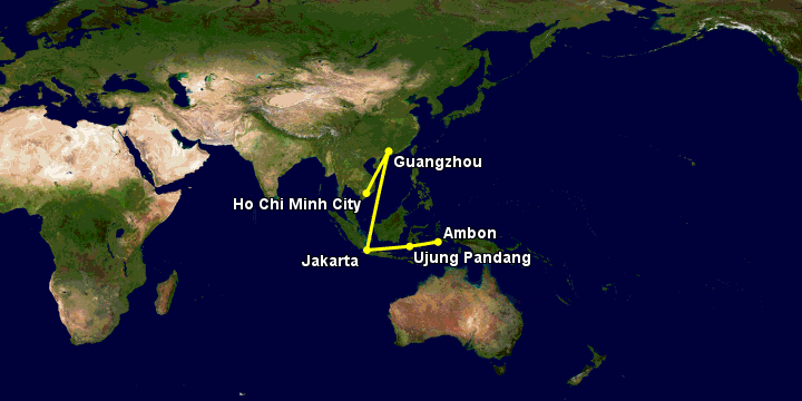 Bay từ Sài Gòn đến Ambon qua Quảng Châu, Jakarta, Makassar