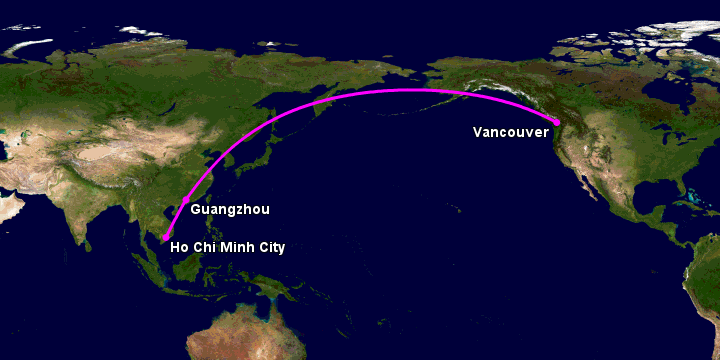 Bay từ Sài Gòn đến Vancouver qua Quảng Châu