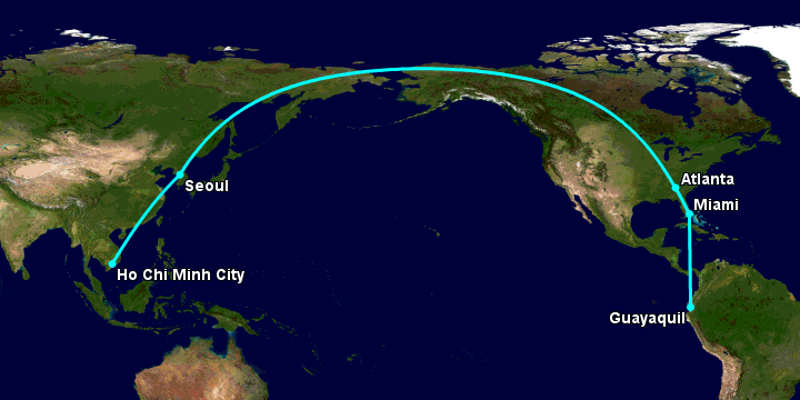 Bay từ Sài Gòn đến Guayaquil qua Seoul, Atlanta, Miami
