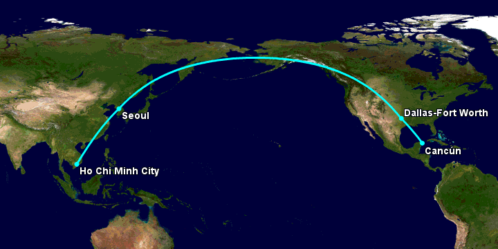 Bay từ Sài Gòn đến Cancun qua Seoul, Dallas