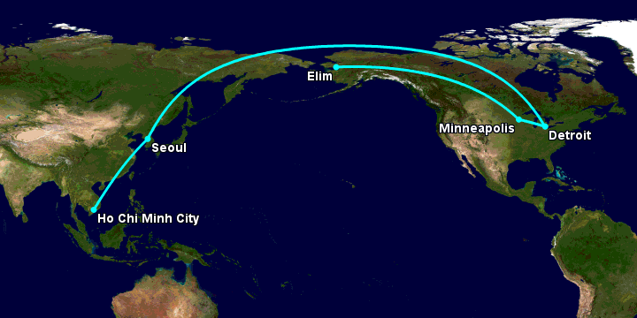 Bay từ Sài Gòn đến Moscow qua Seoul, Detroit, Minneapolis