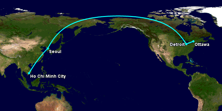 Bay từ Sài Gòn đến Ottawa qua Seoul, Detroit