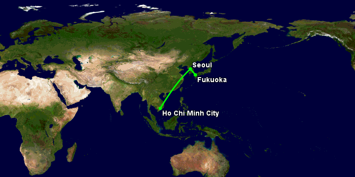 Bay từ Sài Gòn đến Fukuoka qua Seoul