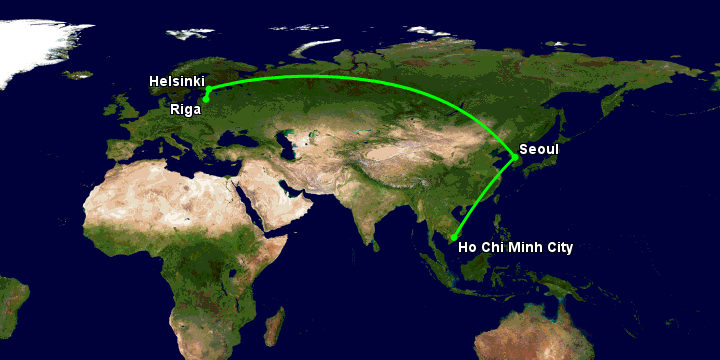 Bay từ Sài Gòn đến Riga qua Seoul, Helsinki