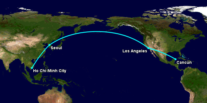 Bay từ Sài Gòn đến Cancun qua Seoul, Los Angeles