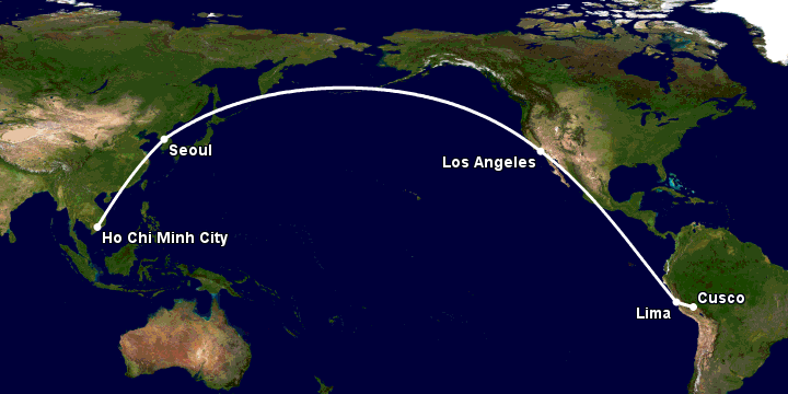 Bay từ Sài Gòn đến Cuzco qua Seoul, Los Angeles, Lima