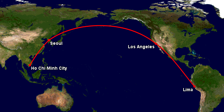 Bay từ Sài Gòn đến Lima Pe qua Seoul, Los Angeles