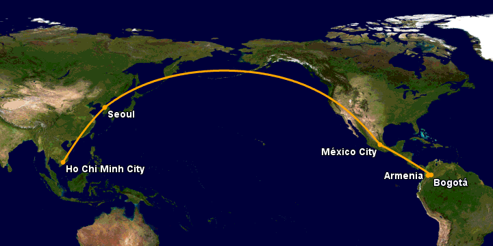 Bay từ Sài Gòn đến Armenia qua Seoul, Mexico City, Bogotá
