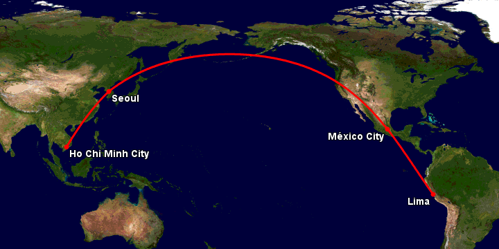Bay từ Sài Gòn đến Lima Pe qua Seoul, Mexico City