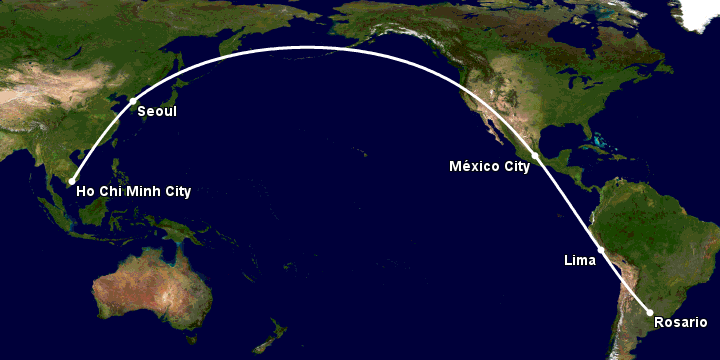 Bay từ Sài Gòn đến Rosario qua Seoul, Mexico City, Lima