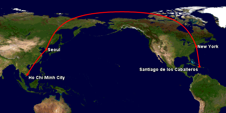 Bay từ Sài Gòn đến Santiago Do qua Seoul, New York
