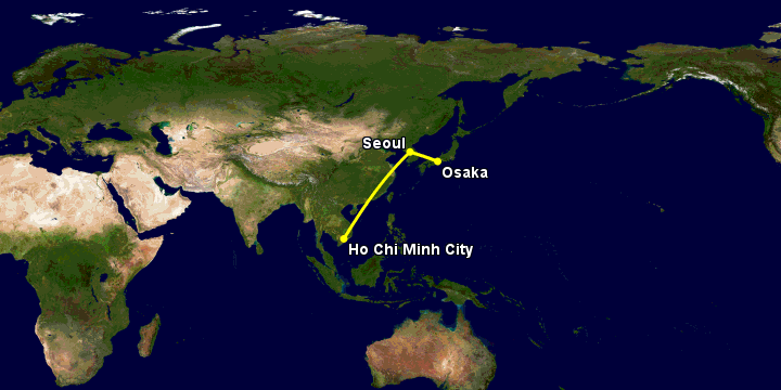 Bay từ Sài Gòn đến Osaka qua Seoul