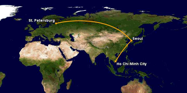 Bay từ Sài Gòn đến Saint Petersburg qua Seoul