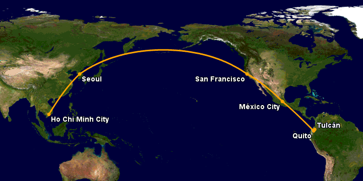 Bay từ Sài Gòn đến Tulcan qua Seoul, San Francisco, Mexico City, Quito