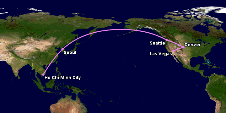Bay từ Sài Gòn đến Las Vegas qua Seoul, Seattle, Denver