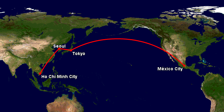 Bay từ Sài Gòn đến Mexico City qua Seoul, Tokyo